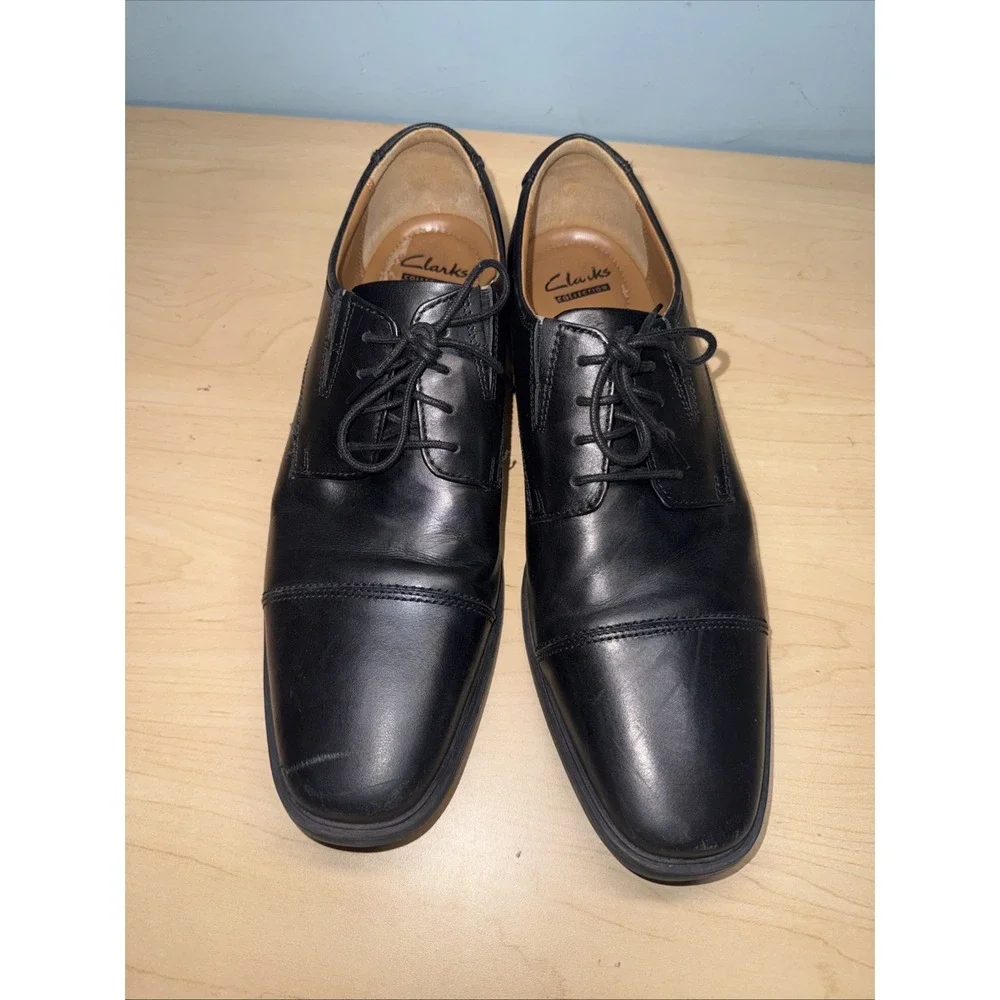 Clarks Mens Oxford Dress Shoes Black Leather Soft Cushion Lace Up 8m Perfect
